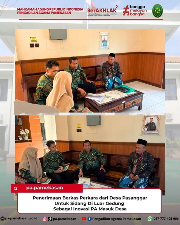 Penerimaan Berkas Perkara dari Desa Pasanggar untuk Sidang di Luar Gedung sebagai Inovasi PA Masuk Desa